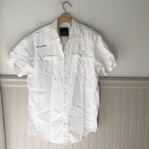 Y2K Projek Raw Classic White Button-Down Shirt Short Sleeve Men Size Small